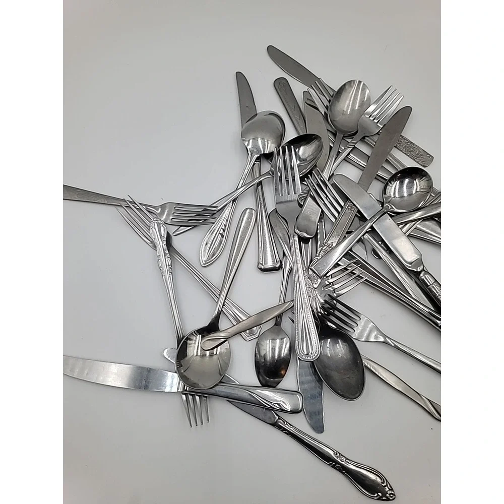 Lot of 37 Mixed‎ Brands and Patterns of Stainless Steel Flatware Silverware